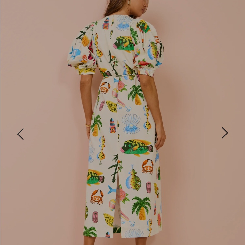 Alemais samaki puff sleeve midi Dress